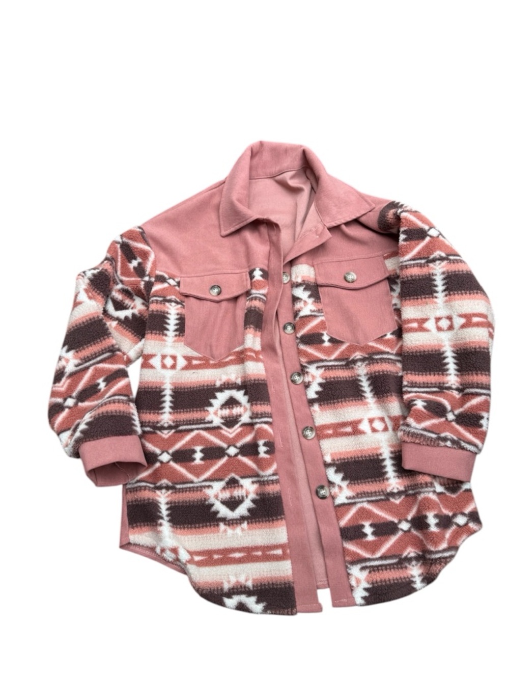 Cozy Plaid Sherpa button Shackleton in Southwestern Dusty Rose